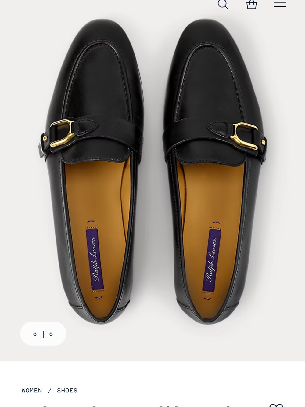 Ralph Lauren Black Leather Loafers with Gold Buckle